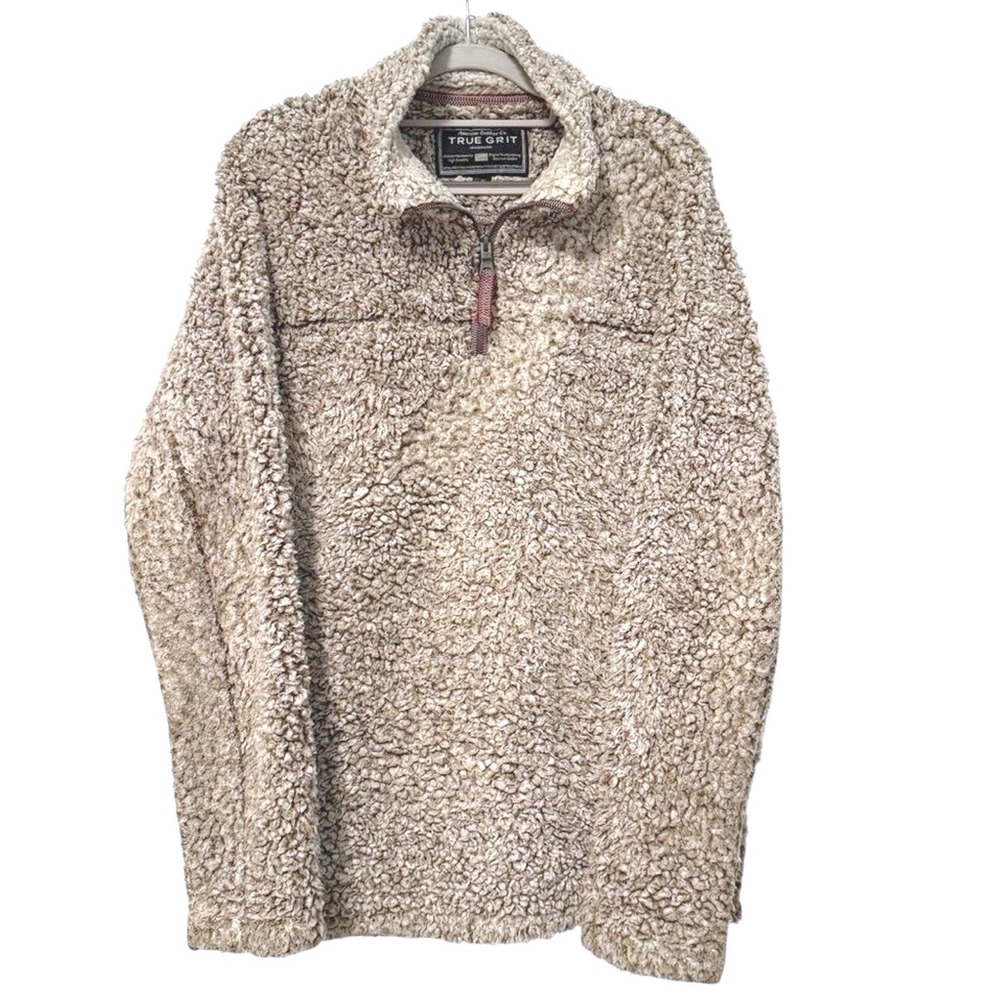 True Grit Mens Frosty Tipped Sherpa Quarter Zip Pullover‎ Brown Tan Size M